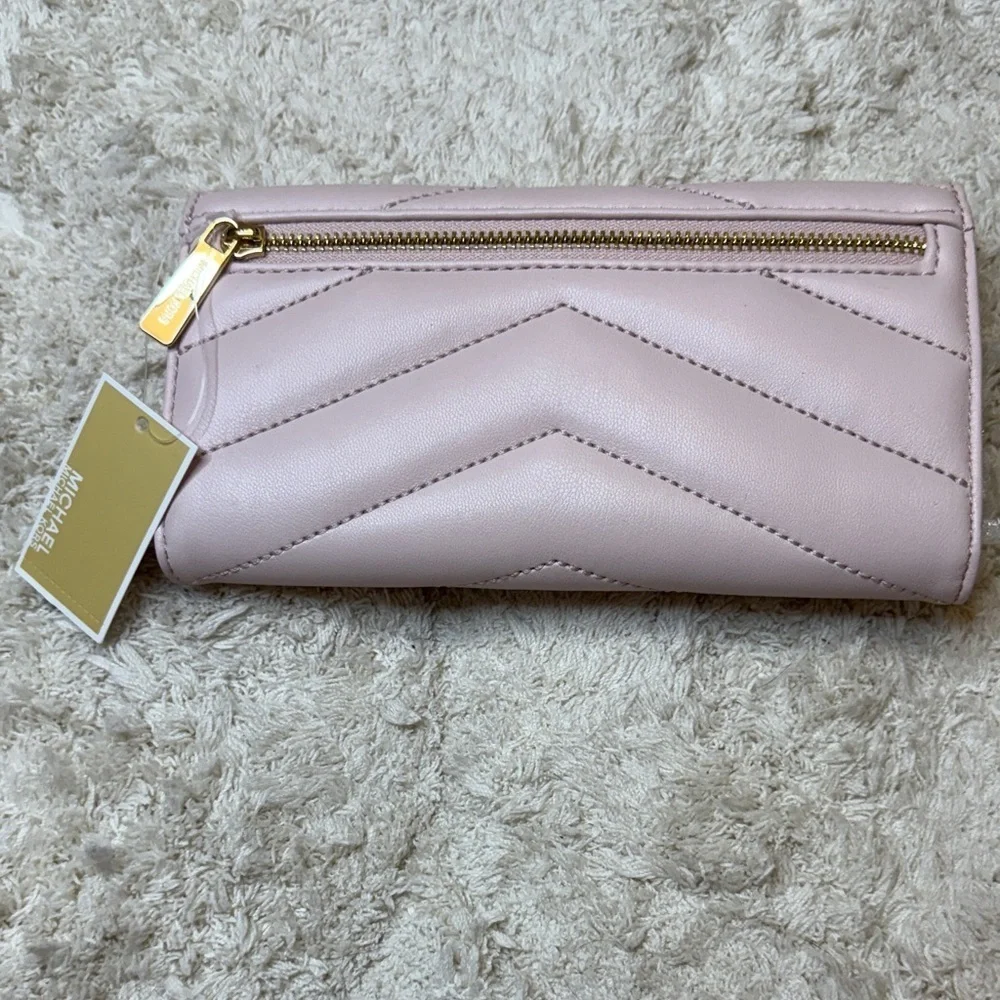 NWT Michael Kors Powder Blush Quilted Large Trifold Wallet